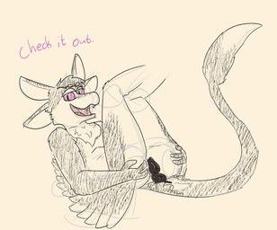 3_fingers 4_ears animal_genitalia animal_vulva anthro anus big_anus big_tail black_anus black_body black_feathers black_fur black_genitals black_vulva butt canine_genitalia canine_vulva chest_tuft countershading dialogue feathered_wings feathers female fingers fur genitals hair hand_on_butt hand_on_own_butt legs_up long_tail looking_at_viewer lying multi_ear nude on_back open_mouth presenting presenting_anus presenting_hindquarters presenting_vulva puffy_anus pupils purple_eyes purple_text simple_background slit_pupils smile solo spread_butt spreading tail talking_to_viewer teeth text tongue tuft tufted_fur vulva white_body white_feathers white_fur winged_arms wings shekh_(artist) fyr_(fenrir784) avali avian bird 2025 colored digital_drawing_(artwork) digital_media_(artwork) english_text guide_lines monochrome restricted_palette sketch spot_color maleherm_(lore)