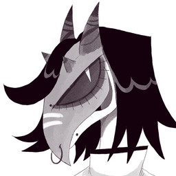 4_horns ambiguous_gender anthro clothed clothing eyebrow_piercing eyelashes facial_piercing glistening glistening_hair hair horn lip_piercing looking_at_viewer multi_horn nose_piercing nose_ring open_mouth piercing pupils ring_piercing slit_pupils snakebite_piercing solo striped_nose striped_snout stripes tapering_snout plentyofsoup choke_(plentyofsoup) lizard reptile scalie headshot_portrait monochrome portrait