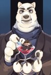 anthro black_nose clothed clothing container cup drinking_glass duo fully_clothed fur glass glass_container glass_cup holding_character male micro white_body white_fur wine_glass siambei disney zootopia koslov_(zootopia) mr._big_(zootopia) arctic_shrew bear eulipotyphlan mammal polar_bear shrew ursine 2016 hi_res