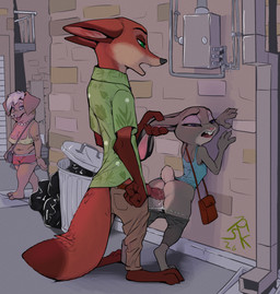 4_fingers 4_toes against_surface against_wall alley alley_sex animal_genitalia animal_penis anthro anthro_on_anthro anthro_penetrated anthro_penetrating anthro_penetrating_anthro bag barefoot being_watched biped black_nose bodily_fluids breasts butt canine_genitalia canine_penis claws clothed clothed_anthro clothed_female clothed_male clothed_sex clothing countershade_face countershading cum cum_in_vagina cum_inside digitigrade dipstick_tail duo ear_pull feet female female_penetrated finger_claws fingers fur genital_fluids genitals grabbing_both_ears green_eyes grey_body grey_fur group half-closed_eyes hindpaw humanoid_hands interspecies knot knotted_penis larger_male looking_at_another male male/female male_penetrating male_penetrating_female markings multicolored_body multicolored_fur narrowed_eyes nipple_outline orange_body orange_fur paws penetration penis piercing pink_nose plantigrade public public_exposure public_sex purple_eyes scut_tail sex short_tail size_difference smaller_female tail tail_markings tan_body tan_fur teeth thong_straps three-quarter_view toe_claws toes tongue trash_bag trash_can trio two_tone_body two_tone_fur vulva white_body white_fur replicant_skrunkle disney zootopia judy_hopps nick_wilde canid canine domestic_pig european_rabbit fox lagomorph leporid mammal oryctolagus rabbit red_fox suid suine sus_(pig) true_fox hi_res