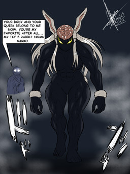 abs after_transformation alternate_species barefoot biceps big_breasts black_body black_skin brain breasts claws corruption dialogue duo exposed_brain eyelashes eyewear facial_hair featureless_breasts featureless_crotch feet female glasses glowing glowing_eyes glowing_glasses hair long_hair male mouthless muscular muscular_female muscular_legs mustache nude nude_female organs pupils rabbit_ears scut_tail short_tail speech_bubble tail text thick_thighs toes white_hair white_pupils wide_hips yellow_sclera homelesssix my_hero_academia kyudai_garaki rumi_usagiyama animal_humanoid human humanoid lagomorph lagomorph_humanoid leporid_humanoid mammal mammal_humanoid nomu rabbit_humanoid 2025 3:4 absurd_res digital_media_(artwork) english_text hi_res signature