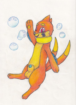 animal_genitalia balls blue_penis bubble feral fur genitals gesture male orange_body orange_fur penis sheath smile smiling_at_viewer solo tapering_penis waving waving_at_viewer vulnec nintendo pokemon buizel generation_4_pokemon pokemon_(species) colored_pencil_(artwork) hi_res traditional_media_(artwork)