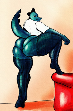 anthro big_butt butt butt_focus clothing female fishnet_clothing fishnet_legwear glistening glistening_body green_body legwear looking_at_viewer looking_back pose raised_leg raised_tail scales seductive shirt solo tail thick_thighs topwear white_clothing white_shirt white_topwear pokuyuno239 night_in_the_woods bea_santello alligator alligatorid crocodilian reptile scalie absurd_res digital_media_(artwork) hi_res