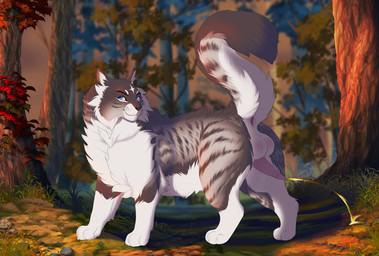 animal_genitalia animal_penis anus balls balls_blush big_balls big_penis blue_eyes blush bodily_fluids body_blush brindle_coat cheek_tuft facial_markings facial_tuft feline_genitalia feline_penis feral fluffy fluffy_tail forest forest_background fur genital_fluids genitals grey_body grey_fur head_markings male maple_leaf marking_territory markings moss nature nature_background neck_tuft paws peeing_outside penile_spines penis plant rock shadow smile smirk solo spraying striped_body striped_face striped_fur striped_markings striped_tail stripes tail tail_markings tree tuft urine urine_on_ground urine_stream watersports white_body white_fur white_sclera conditional_dnp lynxbrush warriors_(book_series) badgerjaw_(willowingash) domestic_cat felid feline felis mammal hi_res shaded