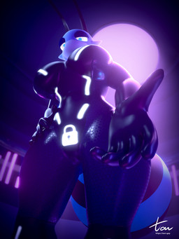 antennae_(anatomy) anthro arthropod_abdomen big_breasts black_body black_bodysuit black_clothing black_latex black_skinsuit blue_body blue_eyes bodysuit breasts clothing female latex latex_bodysuit latex_clothing latex_skinsuit lock_symbol looking_at_viewer looking_down looking_down_at_viewer low-angle_view multicolored_body reaching_towards_viewer skinsuit solo tight_clothing two_tone_body wide_hips tavvy_tav n-2_rem arthropod bee hymenopteran insect 2025 3:4 3d_(artwork) digital_media_(artwork) hi_res