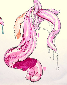 ambiguous_gender anthro genitals male not_furry_focus penis prehensile_penis ridged_penis solo tail tail_mouth tapering_penis tentacles unusual_anatomy unusual_genitalia unusual_penis unusual_tail murkyvvaters absurd_res hi_res painting_(artwork) traditional_media_(artwork) traditional_painting_(artwork)