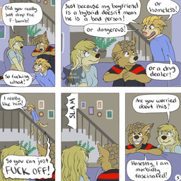 angry anthro barefoot blonde_hair blue_clothing blue_eyes blue_shirt blue_topwear bottomwear brown_eyes clothing curly_hair dialogue evil_grin eye_contact feet female fuck_off fur furniture group hair inside living_room logo looking_at_another male on_sofa one_ear_up onomatopoeia page_number pants pattern_clothing pattern_shirt pattern_topwear profanity shirt shocked sitting sitting_on_sofa slam smile sofa sound_effects speech_bubble stairs striped_clothing striped_shirt striped_topwear stripes text topwear trio upstairs walking_away yellow_body yellow_fur kriek_wildebeest boris_(kriek_wildebeest) jeremy_(kriek_wildebeest) sue_(kriek_wildebeest) border_collie canid canine canis collie domestic_dog herding_dog hunting_dog mammal pastoral_dog saluki sheepdog sighthound 1:1 artist_logo comic english_text hi_res multiple_scenes brother_(lore) brothers_(lore) sibling_(lore)