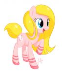 blonde_hair blue_eyes cutie_mark eyelashes female feral fur hair long_hair mostly_nude open_mouth pink_body pink_fur ponification simple_background smile solo style_emulation white_background not-a-comedian cartoon_network dexter's_laboratory hasbro my_little_pony dee_dee earth_pony equid equine horse mammal pony 2011