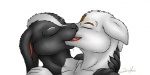 anthro black_body black_claws black_fur bodily_fluids brown_body brown_eyebrows brown_fur claws duo eyebrows eyes_closed fingers french_kissing fur hand_on_neck kissing male male/male multicolored_body multicolored_fur open_mouth saliva saliva_on_tongue simple_background two_tone_body two_tone_fur white_background white_body white_eyebrows white_fur forceswerwolf skunkhase swiftayama arctic_fox canid canine fox hybrid lagomorph leporid mammal mephitid rabbit skunk skunny true_fox