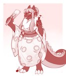 anthro asian_clothing biped blep brush claws clothing east_asian_clothing eyewear female finger_claws fire_flower glasses hagoita holding_brush holding_object japanese_clothing kimono smile solo tail toe_claws tongue tongue_out iriedono mario_bros mythology nintendo princess_peach dragon mythological_creature mythological_scalie scalie 2024 digital_media_(artwork) hi_res