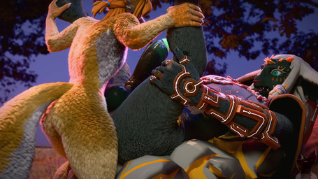 accessory anal anal_penetration anthro anthro_on_anthro anthro_penetrated anthro_penetrating anthro_penetrating_anthro armwear balls big_balls big_butt big_penis black_balls black_claws black_penis bouncing_penis butt claws cloak clothing erection finger_claws fur genitals glans green_eyes green_glans grey_body grey_fur hair hair_accessory hairband larger_anthro larger_male larger_penetrated lying male male/male male_penetrated male_penetrating male_penetrating_male mostly_nude multiple_angles nude on_back orange_armwear orange_clothing orange_hair outside penetration penis pink_nose plant purple_cloak purple_clothing ring sex size_difference smaller_anthro smaller_male sound_effects table_lotus_position thick_thighs thrusting tree vein veiny_penis white_body white_fur white_hair white_penis yellow_body yellow_fur twitchyanimation nintendo tears_of_the_kingdom the_legend_of_zelda link rauru_(tears_of_the_kingdom) canid canine fox mammal zonai 16:9 2025 3d_(artwork) 3d_animation animated digital_media_(artwork) hi_res huge_filesize loop short_playtime sound voice_acted webm widescreen