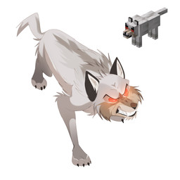 ambiguous_gender angry bared_teeth cheek_tuft facial_tuft fangs feral fur glowing glowing_eyes grey_body grey_fur red_eyes simple_background solo teeth tuft white_background white_body white_fur girlsrok_art microsoft minecraft mojang xbox_game_studios canid canine mammal wolf_(minecraft) 1:1 2025 hi_res reference_image