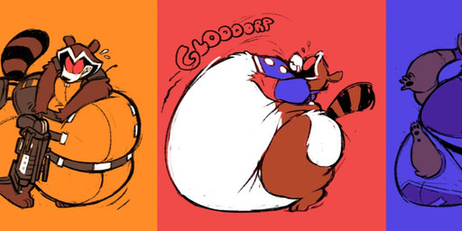 anthro belly big_belly big_butt black_body black_fur brown_body brown_fur butt can't_reach clothing fat_arms fur gun huge_belly huge_butt huge_hips hyper hyper_belly immobile jacket love_handles male markings moobs morbidly_obese obese on_ground orange_background overweight ranged_weapon red_background red_eyes rifle rumbling_stomach simple_background solo striped_markings striped_tail stripes struggling tail tail_markings topwear uniform wardrobe_malfunction weapon white_body white_fur wide_hips worried boot_(artist) guardians_of_the_galaxy marvel rocket_raccoon mammal procyonid raccoon 2017