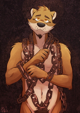 anthro arm_tuft arms_in_front athletic athletic_male brown_body brown_eyes brown_facial_hair brown_fur brown_goatee chain cheek_tuft facial_hair facial_tuft fur goatee head_tuft looking_at_viewer male membrane_(anatomy) navel nude_male pubes sad shoulder_tuft simple_background solo standing text tuft webbed_hands whisker_spots whiskers white_body white_fur ventkazemaru echo_(game) echo_(series) echo_project chase_hunter asian_small-clawed_otter mammal mustelid otter 2025 artist_name dated half-length_portrait hi_res portrait watermark