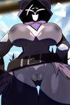 anthro areola big_areola big_breasts big_nipples bottomless breasts clothed clothing female genitals navel nipples open_mouth open_smile purple_body pussy smile solo lawgx epic_games fortnite raven_team_leader bear mammal 2024 absurd_res hi_res