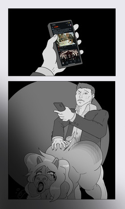 anthro big_butt bodily_fluids butt cellphone drooling duo electronics eye_roll female female_on_human from_behind_position interspecies looking_at_object looking_at_phone looking_pleasured makeup male male/female phone rough_sex running_makeup saliva saliva_string sex smartphone sweat text thick_thighs theshamelessfreak half-life muppets reddit the_game_awards valve geoff_keighley miss_piggy domestic_pig human mammal muppet suid suine sus_(pig) 3:5 comic english_text hi_res
