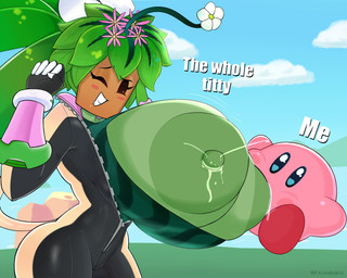 areola big_areola big_breasts blush bodily_fluids breast_play breast_suck breasts clothed clothed_female clothed_humanoid clothing duo female female_humanoid for_a_head green_areola green_nipples huge_breasts jumpsuit lactating milk nipples not_furry one_eye_closed pink_body plant smile sucking text fromariels blaster_master kirby_(series) nintendo kanna_(blaster_master) kirby elemental_creature elemental_humanoid flora_fauna humanoid waddling_head 2026 5:4 crossover digital_media_(artwork) english_text hi_res