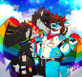 animal_genitalia anthro band-aid bandage briefs bulge bulge_fondling bulge_frottage bulge_rub clothing collar duo g-string genitals lgbt_pride male nipple_covers nipple_piercing nipples piercing pride_color_clothing pride_color_flag pride_colors rainbow rainbow_flag rainbow_symbol romantic romantic_couple sheath spiked_collar spikes underwear mrdarknesswolf lgbt_pride_month dantalos mrdarknesswolf_(character) canid canine canis demon hybrid mammal wolf hi_res