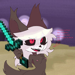 anthro black_body black_fur black_sclera bone breasts diamond_sword ears_up fur hair melee_weapon pink_hair red_eyes skull skull_head small_breasts solo sword tail the_end_(minecraft) weapon wide_hips aurihev_(artist) microsoft minecraft mojang xbox_game_studios canid canine canis mammal wolf 1:1 hi_res