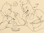 anthro chef chef_hat clothing duo food hat headgear headwear humanoid_hands male shirt slightly_chubby topwear lenna39216250 unicorn_wars background_character sargento_caricias bear mammal 2023 4:3 hi_res