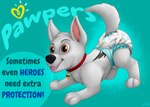 advertisement ageplay berger_blanc_suisse bolt_(bolt) bolt_(film) canid canine canis collar diaper disney domestic_dog english_text feral herding_dog hi_res infantilism male mammal pampers pastoral_dog roleplay solo text wittleskaj