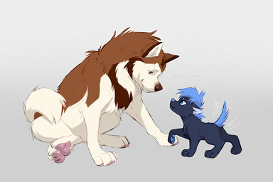 age_difference black_body black_fur blue_eyes blue_nose blue_pawpads blue_tail brown_body brown_eyes brown_fur curled_tail duo eye_contact feral feral_with_hair fur hair larger_male looking_at_another male motion_lines older_male pawpads pink_pawpads sitting size_difference smaller_male smile smiling_at_another standing tail tail_motion tailwag tan_body tan_fur young young_male azzai alaskan_malamute canid canine canis domestic_dog mammal nordic_sled_dog spitz 2022 3:2 cel_shading colored colored_sketch digital_drawing_(artwork) digital_media_(artwork) shaded sketch