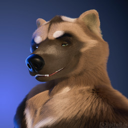 anthro biped black_nose blue_background brown_body brown_fur chest_markings eyebrows front_view fur green_eyes half-closed_eyes looking_at_viewer male markings narrowed_eyes nude simple_background smile solo three-quarter_view white_eyebrows conditional_dnp digitallis gulonine mammal mustelid musteline wolverine 1:1 3d_(artwork) bust_portrait digital_media_(artwork) hi_res icon portrait signature