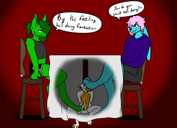 anthro feet foot_fetish foot_play footjob group male male/male paws public public_sex sex stealth_sex trio kagelefox mythology canid canine dragon fox lagomorph leporid mammal mythological_creature mythological_scalie rabbit scalie