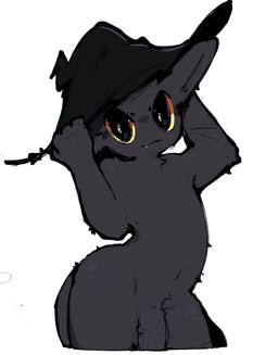 anthro balls black_body black_fur blush clothing fur genitals hat headgear headwear looking_at_viewer male penis solo tail witch_hat yellow_eyes hachi92828 javi_(k1ko) domestic_cat felid feline felis mammal absurd_res hi_res
