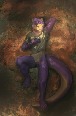 anthro bottomless clothed clothing eyes_closed fur hair lying male on_back smile solo harufeng mammal mustelid otter absurd_res hi_res