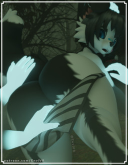 anthro band-aid bandage big_butt black_body black_fur black_nose blue_eyes butt cemetery clothed clothing collar disembodied_hand forest fur ghost_hand male partially_clothed pattern_clothing pattern_underwear plant scared shoked solo striped_clothing striped_underwear stripes teeth tree underwear underwear_down white_body white_fur envivr blender_cycles envi(sona) arflin_(species) canid canine canis domestic_dog mammal 3d_(artwork) absurd_res blender_(artwork) digital_media_(artwork) hi_res