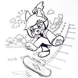accessory anthro bow_(feature) bow_accessory bow_ribbon building cheek_spots cloud cosplay crossover_cosplay eyewear female glasses hair_accessory hair_bow hair_ribbon house open_mouth open_smile outside pawpads plant ribbons skateboard skateboarding smile solo street sun tree vehicle 90percentdenny 90_percent_studios cool_kid_cody inktober purrfect_apawcalypse brownie_pembroke cody_(ckc) canid canine canis domestic_dog herding_dog mammal pastoral_dog welsh_corgi 1:1 2019 crossover monochrome