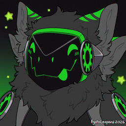 4_ears anthro blep blush blush_lines fluffy fur green_markings grey_body grey_fur machine male markings multi_ear protogen_visor simple_background solo tongue tongue_out kyotoleopard protogen 1:1 2026 colored dated digital_drawing_(artwork) digital_media_(artwork) flat_colors hi_res signature