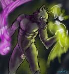 abs anthro balls black_body circumcised flaccid genitals light magic male nipples nude penis simple_background small_penis solo white_eyes zotter canid canine canis mammal wolf 2016 digital_media_(artwork) lighting