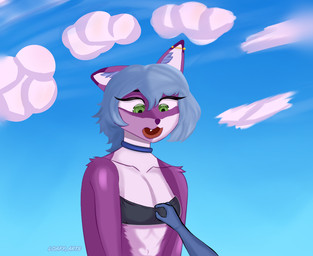 anthro breasts clothing female inner_ear_fluff open_mouth outside public simple_background solo tuft loafy_arts comic digital_media_(artwork)
