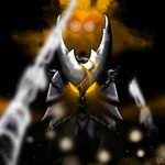 2_horns ambiguous_gender bound chain glowing glowing_eyes horn orange_eyes orange_glow solo moonviewreef hollow_knight team_cherry hollow_knight_(character) infected_(species) vessel_(species) 1:1 2025 digital_media_(artwork) hi_res signature