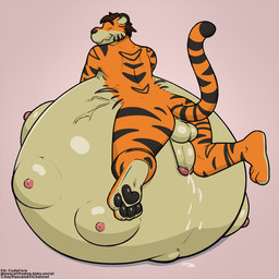 anthro anus balls belly belly_nipples big_belly bodily_fluids butt erection feet genital_fluids genitals huge_belly hyper hyper_belly hyper_pregnancy implied_unbirth intersex male navel outie_navel paws penis precum pregnant pregnant_anthro pregnant_male resting_on_belly tail toes veiny_belly vore pascal_(artist) kaydex felid mammal pantherine tiger 1:1 hi_res