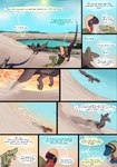 absurd_res comic desert dinosaur dragon dragonscape drekir dromaeosaurid dunes english_text extinct female feral forl_(thepatchedragon) gila_(thepatchedragon) group hi_res hiker_(thepatchedragon) jat_(thepatchedragon) jumping lake male melee_weapon mythological_creature mythological_scalie mythology polearm post-apocalyptic prehistoric_species ralan_(thepatchedragon) reptile scalie spear tail text thepatchedragon theropod travois tribal tribal_clothing water weapon