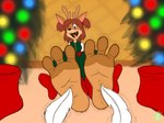 2017 3_toes anthro barefoot black_nose bottomwear brown_eyes button_(fastener) christmas christmas_lights christmas_tree clothing cynthia_fairbarn deer digital_media_(artwork) discarded_footwear fangs feathers feet feet_towards_viewer female foot_fetish foot_focus footwear green_bottomwear green_clothing green_skirt green_topwear green_vest gustavothemouse_(artist) hair holidays laugh mammal new_world_deer one_eye_closed open_mouth open_smile plant red_clothing red_footwear red_hair red_shoes reindeer reindeer_antlers ribbons shirt shoes sitting sitting_on_ground skirt smile smiling_at_viewer soles solo spread_toes teeth tickling tickling_feet toes tongue topwear tree vest white_clothing white_shirt white_topwear