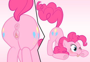 anus bent_over blush butt female feral fur genitals hair multiple_angles on_model one_eye_closed pink_body pink_fur pink_hair presenting presenting_anus presenting_hindquarters presenting_vulva puckered_anus rear_view simple_background solo tongue tongue_out vulva maseru friendship_is_magic hasbro my_little_pony pinkie_pie_(mlp) equid equine horse mammal pony 2025 absurd_res digital_drawing_(artwork) digital_media_(artwork) hi_res