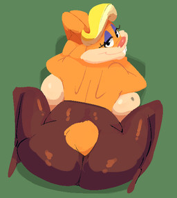 all_fours anthro bedroom_eyes big_breasts big_butt bird's-eye_view blonde_hair bottomless bottomless_anthro bottomless_female breasts buckteeth butt clothed clothing ears_as_hair eyeshadow female female_anthro fur green_background hair hair_bun_ears half-closed_eyes high-angle_view legwear looking_at_viewer looking_back looking_back_at_viewer makeup markings mature_anthro mature_female mole_(marking) mole_on_breast mostly_nude mostly_nude_anthro mostly_nude_female narrowed_eyes orange_body orange_fur pantsless pantsless_anthro pantsless_female pantyhose pantyhose_only pink_nose purple_eyeshadow seductive shoulder_blades simple_background smile solo teeth topless topless_anthro topless_female smutbooru the_looney_tunes_show warner_brothers patricia_bunny lagomorph leporid mammal rabbit aliasing binary_drawing digital_drawing_(artwork) digital_media_(artwork)
