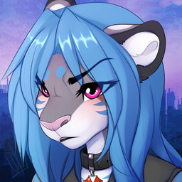 anthro blue_hair day detailed_background eyebrows eyelashes female hair outside pink_eyes pink_nose sky solo wolflady felid feline mammal 1:1 2020 character_request digital_media_(artwork) low_res