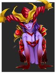 all_fours armor bent_over blush breasts claws female grey_background hair headgear helmet lips long_hair looking_aside purple_body purple_hair purple_lips purple_skin scales simple_background solo wide_hips yellow_eyes tutifruti_(artist) league_of_legends mythology riot_games tencent shyvana animal_humanoid dragon dragon_humanoid humanoid mythological_creature mythological_scalie scalie absurd_res hi_res