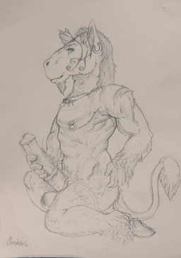 animal_genitalia animal_penis anthro broken_horn ear_piercing ear_ring equine_genitalia equine_penis erection facial_markings genitals head_markings hooves horn kneeling leg_markings looking_at_viewer male male_anthro markings medial_ring mouth_closed multiple_piercings nipple_piercing nipple_ring nipples nude penis piercing ring_piercing side_view simple_background solo tail tail_tuft tuft chumbasket mythology equid equine mammal mythological_creature mythological_equine unicorn monochrome signature traditional_media_(artwork)