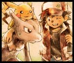 ambiguous_gender clothed clothing feral fingers group hair hat headgear headwear male one_eye_closed open_mouth open_smile smile tail trio koike_09 nintendo pokemon red_(pokemon) generation_1_pokemon human legendary_pokemon mammal mewtwo pikachu pokemon_(species) 2016