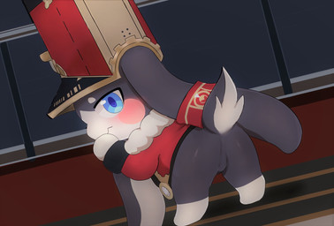 ambiguous_gender anthro bent_over blue_eyes blush bottomless butt clothed clothing detailed_background dipstick_limbs featureless_crotch hat headgear headwear long_ears looking_at_viewer looking_back looking_back_at_viewer null rear_view solo young young_anthro evil_bloodcat honkai:_star_rail mihoyo pom-pom_(honkai:_star_rail) lagomorph leporid mammal rabbit hi_res