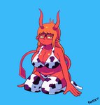 animal_print areola big_breasts bikini breasts clothed clothing cow_print embarrassed eyewear female glasses horn huge_breasts humanoid_pointy_ears legwear nipples not_furry pointy_ears solo spade_tail swimwear tail thigh_highs topless two-piece_swimsuit wardrobe_malfunction psyfly camie_(psyfly) demon demon_humanoid humanoid animated hi_res short_playtime