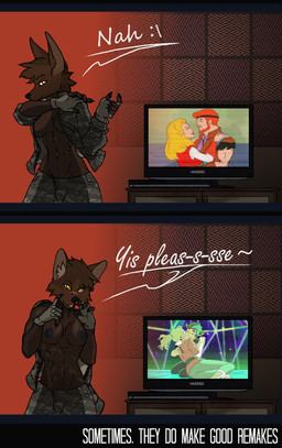 anthro athletic blood blush bodily_fluids bottomwear camo clothing electronics female female/female fingerless_gloves gloves group handwear jacket kissing looking_at_viewer male male/female muscular muscular_anthro muscular_female nipples nosebleed pants screen screencap simple_background smile television text topwear undressing wallpaper_(decoration) yellow_eyes aleone masters_of_the_universe mattel netflix she-ra_(copyright) she-ra_and_the_princesses_of_power catra_(she-ra) she-ra_(she-ra) animal_humanoid canid canine canis human humanoid jackal mammal english_text