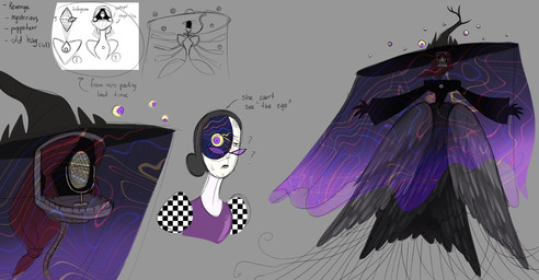 4_fingers anthro black_body black_clothing black_feathers black_hair black_hat black_headwear black_wings bodily_fluids checkered checkered_clothing checkered_topwear chest_eye clothing directional_arrow doll duo electronics eyewear feathers female fingers front_view glasses grey_background hair hair_bun hat headgear headwear microphone nervous nervous_sweat pattern_clothing pattern_topwear pince-nez pose purple_clothing purple_eyes purple_eyewear purple_glasses purple_topwear question_mark red_hair simple_background sweat sweaty_face text topwear veil wearing_glasses wings yellow_sclera ninetheowl team_fortress_2 valve miss_pauling_(team_fortress_2) the_administrator_(team_fortress_2) animate_inanimate living_doll 2026 bust_portrait digital_drawing_(artwork) digital_media_(artwork) english_text full-length_portrait headshot_portrait hi_res portrait