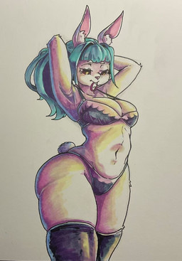 female huge_hips huge_thighs solo thick_thighs wide_hips pilliy lagomorph leporid mammal rabbit hi_res